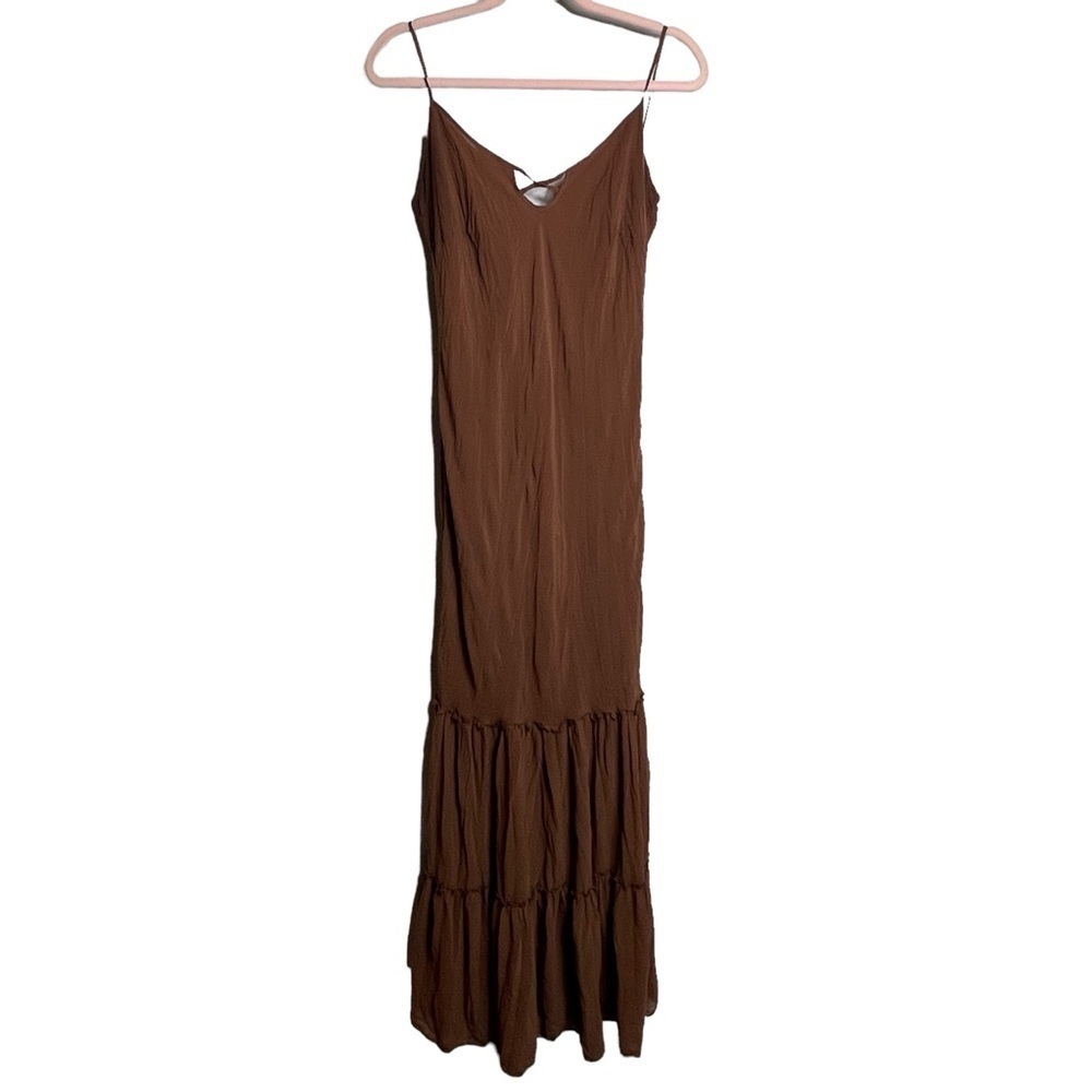 People Like Frank Maxi Dress Women's Medium Brown Strappy Lined Tiered FLAW